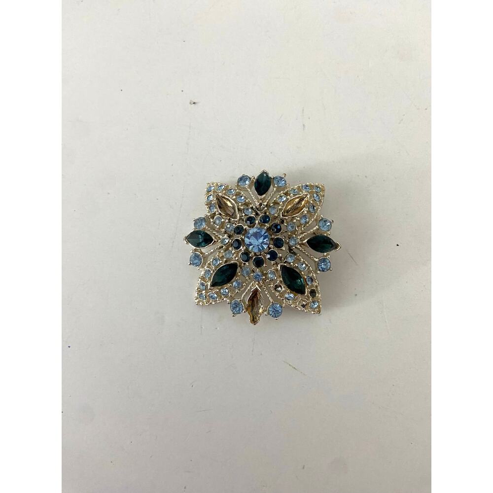sparkly blue crystal art deco style brooch